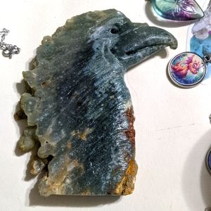 Eagle Amazonite gem carved one of a kind stone sculpture bubble druzy